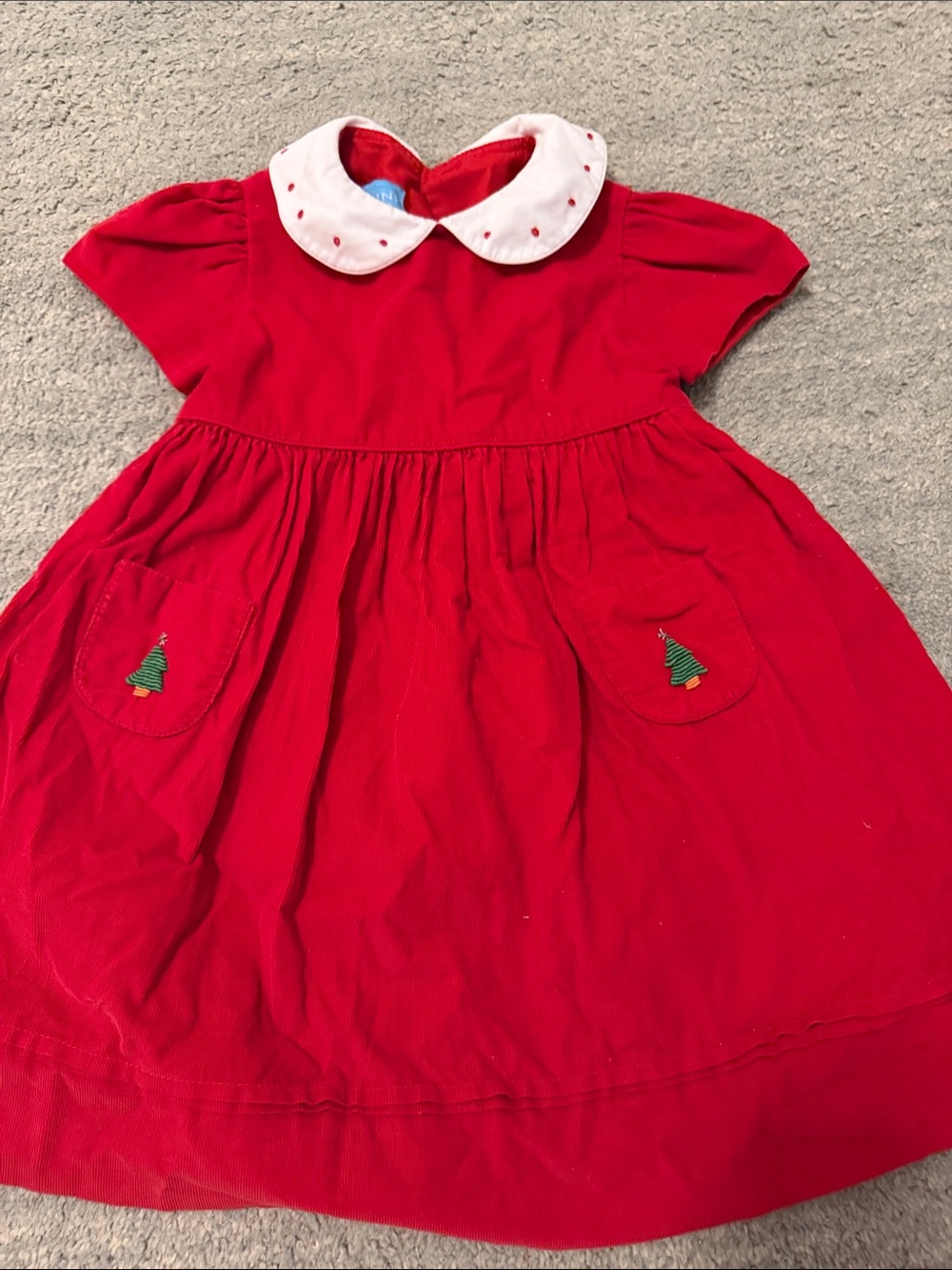 Anavini Children's Red corduroy Holiday Dress with White Peter Pan Collar